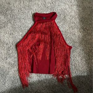 Shein red fringe top